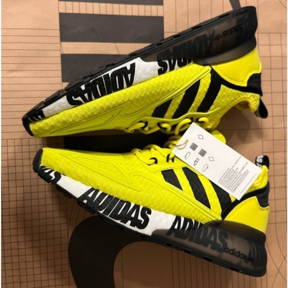 Adidas Women's ZX Boost Shoes Bold Logo Graphics Acid Yellow Size 7